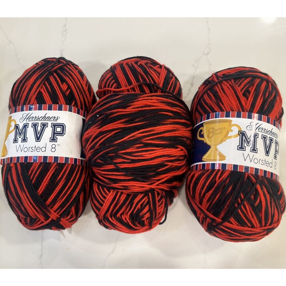 Herrschners #4 Worsted 8 MVP YARN Acrylic 489 yd/each Black & Red Lot of 3 Skein